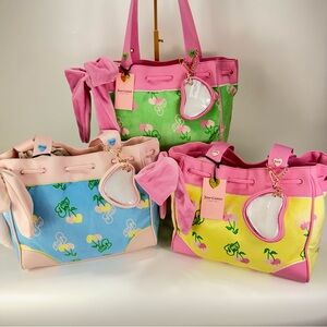 All 3 Viral Juicy Couture Retro Cherry Totes Blue Gleem Retro Green Yellow Iris